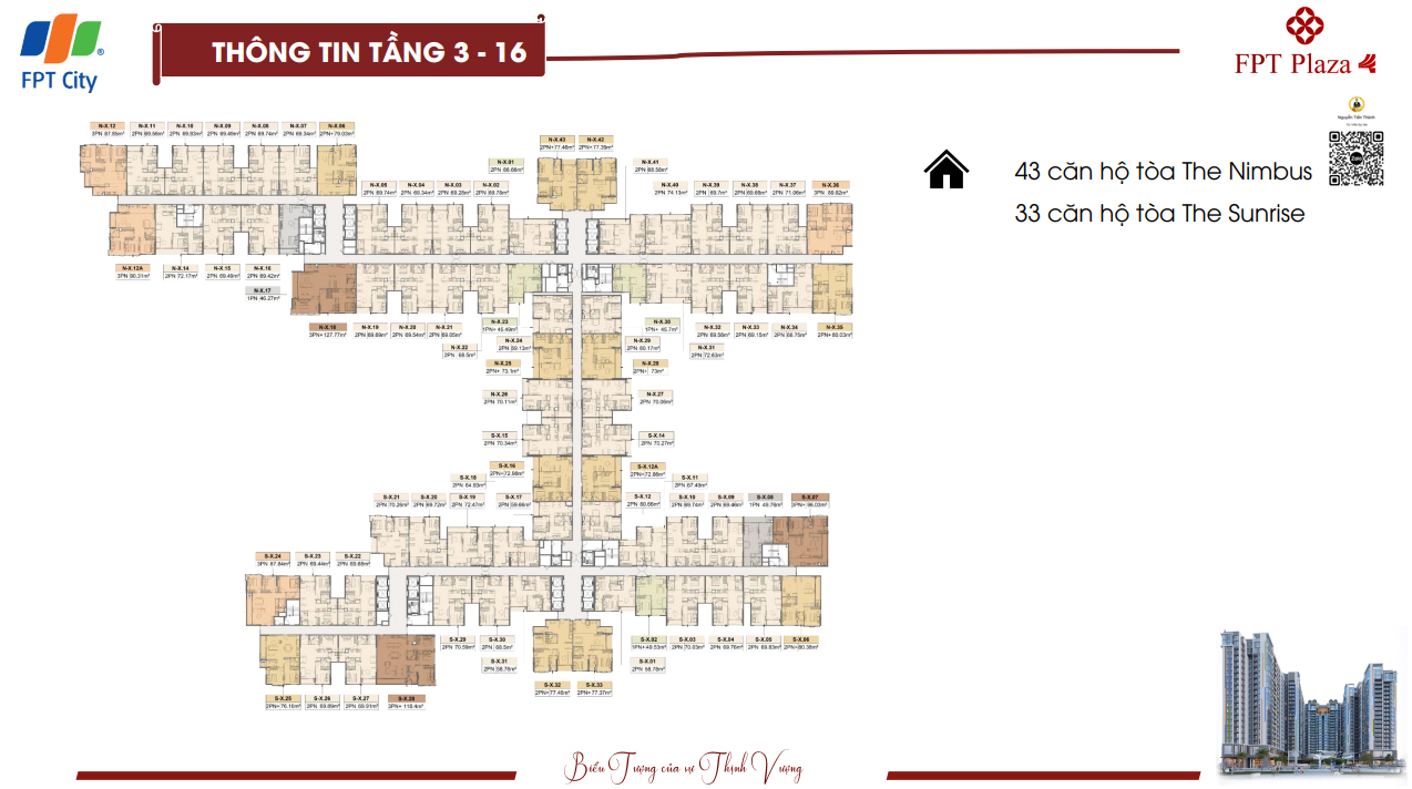 Mặt bằng điển hình FPT Plaza 4 từ tầng 3 đến tầng 16