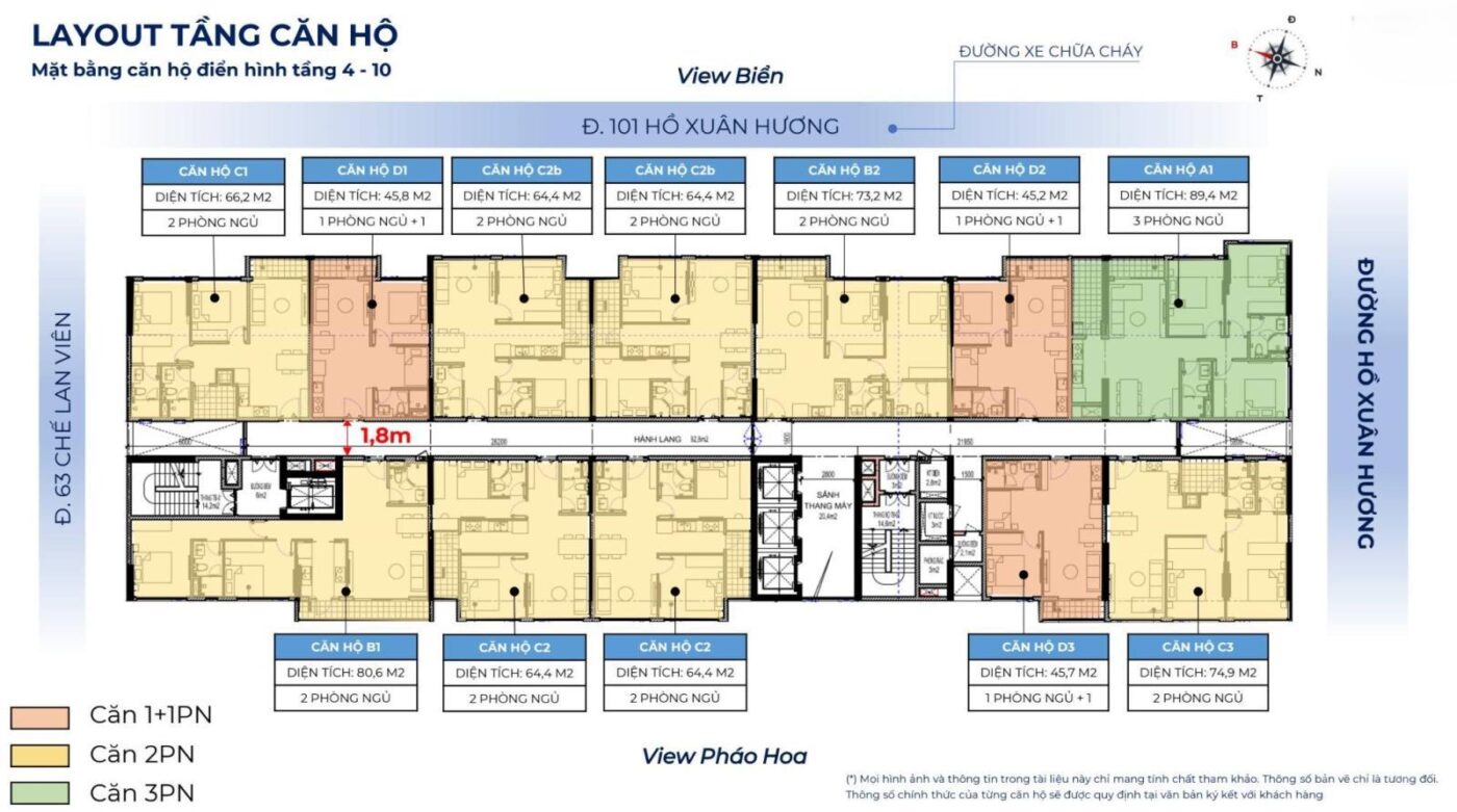 Layout tầng căn hộ tầng 4 - 10 