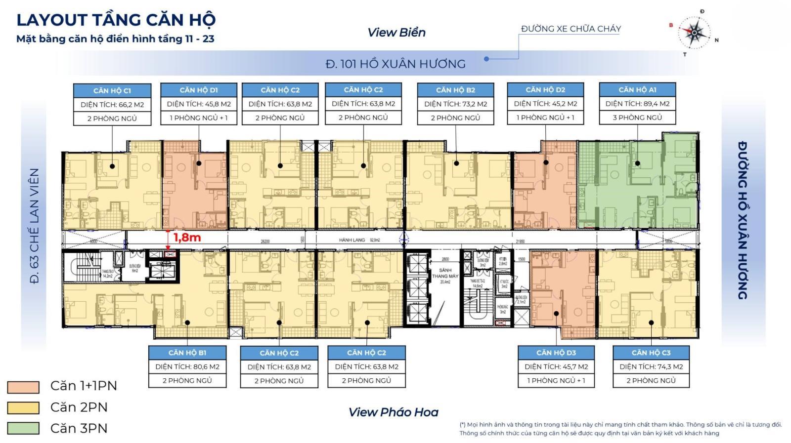 Layout tầng căn hộ từ tầng 11 - 23