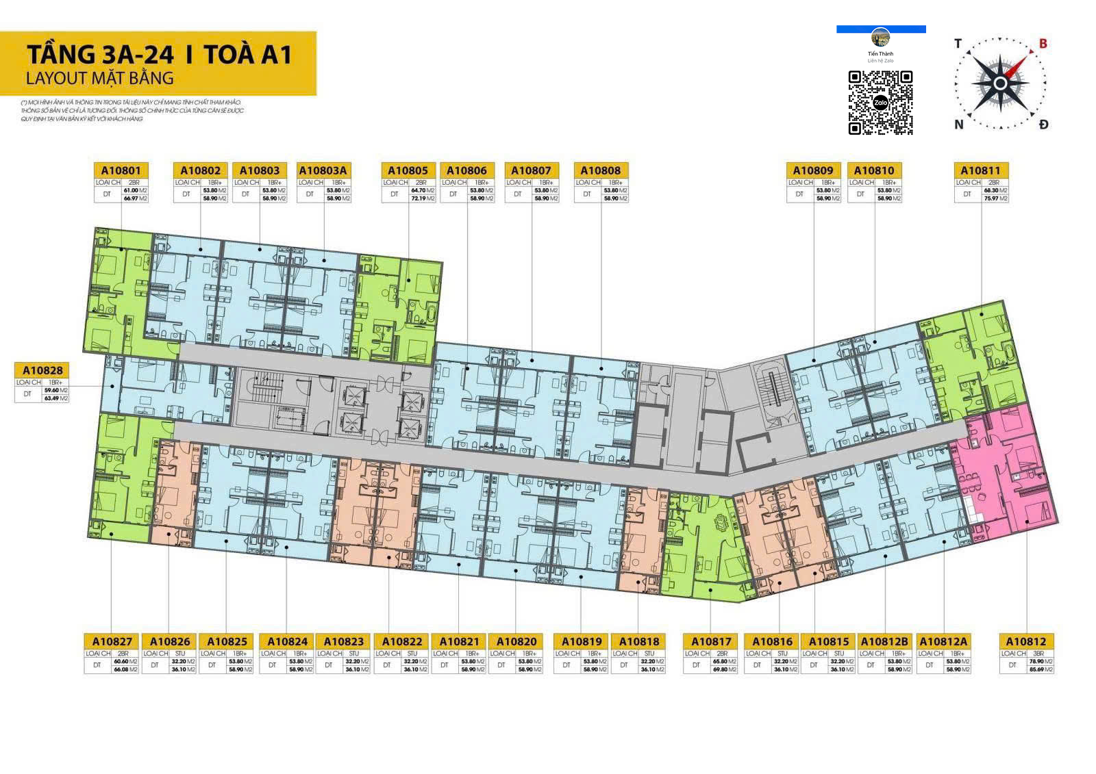 Mặt bằng tòa căn hộ điển hình tòa A1 tầng từ 3A-24