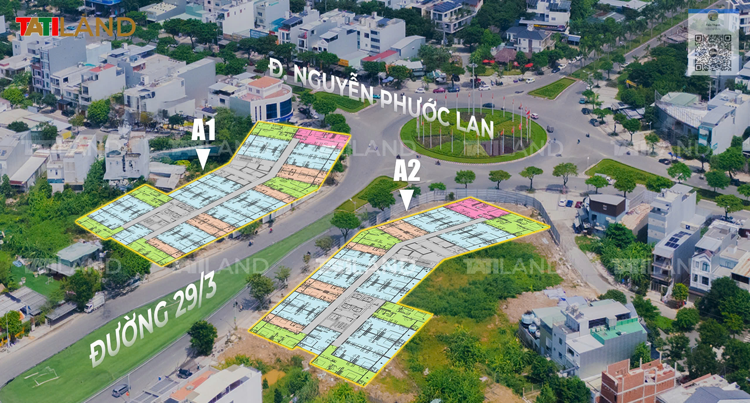 Layout mặt bằng 2 tòa A1 & A2 Sun Cora Tower cạnh đường 29/3