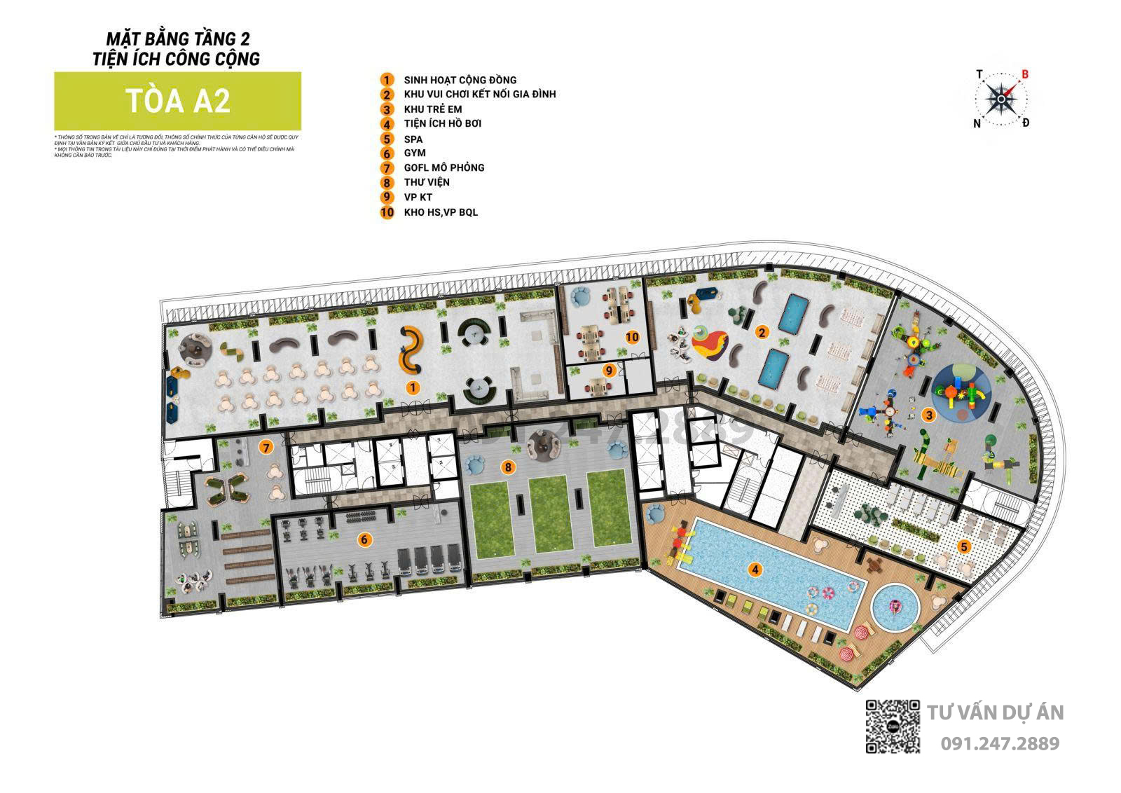 Mặt bằng tầng 2 tòa A2 Sun Cora Tower