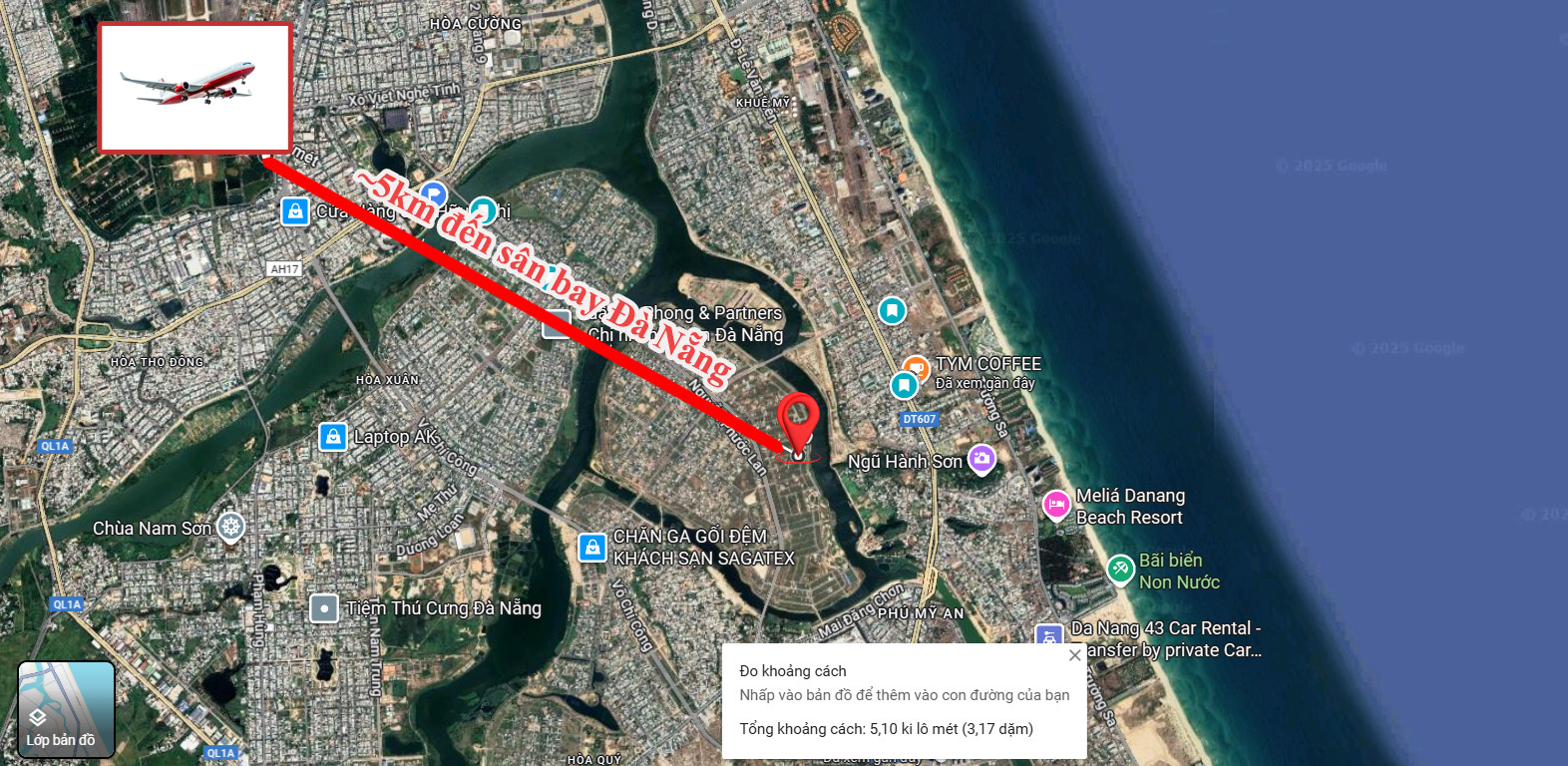 Khoảng cách đến sân bay Đà Nẵng - 5km
